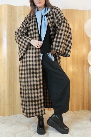 The Holland Houndstooth Longline Duster Jacket Camel /11=